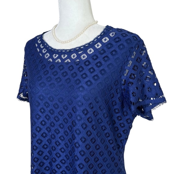 Isaac Mizrahi Dress Stretch Lace Sheath Short Sleeve Navy Blue US Medium M - Picture 4 of 16
